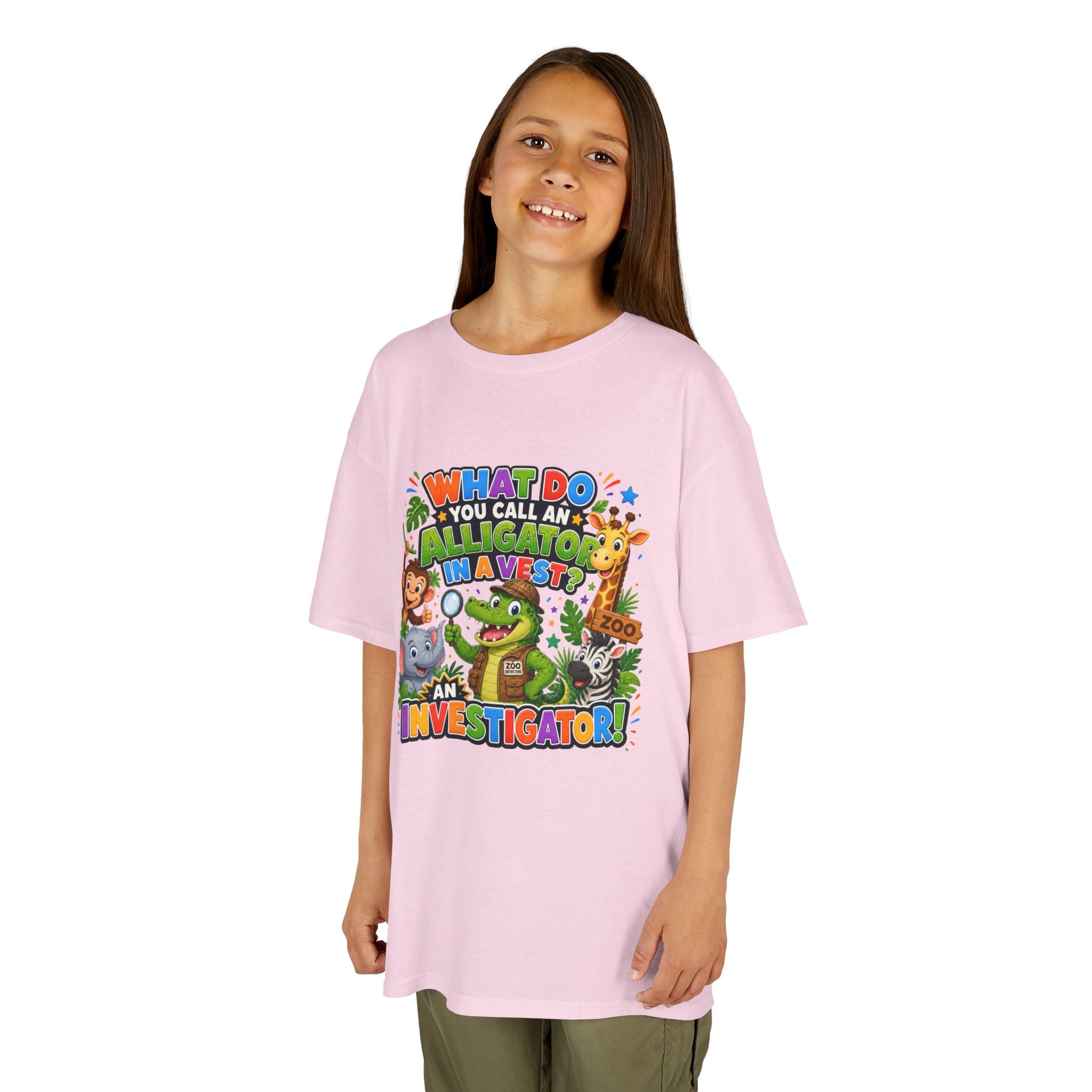 What Do You Call An Alligator? Investigator Kids T-Shirt | Cute Jungle Animals Puzzle