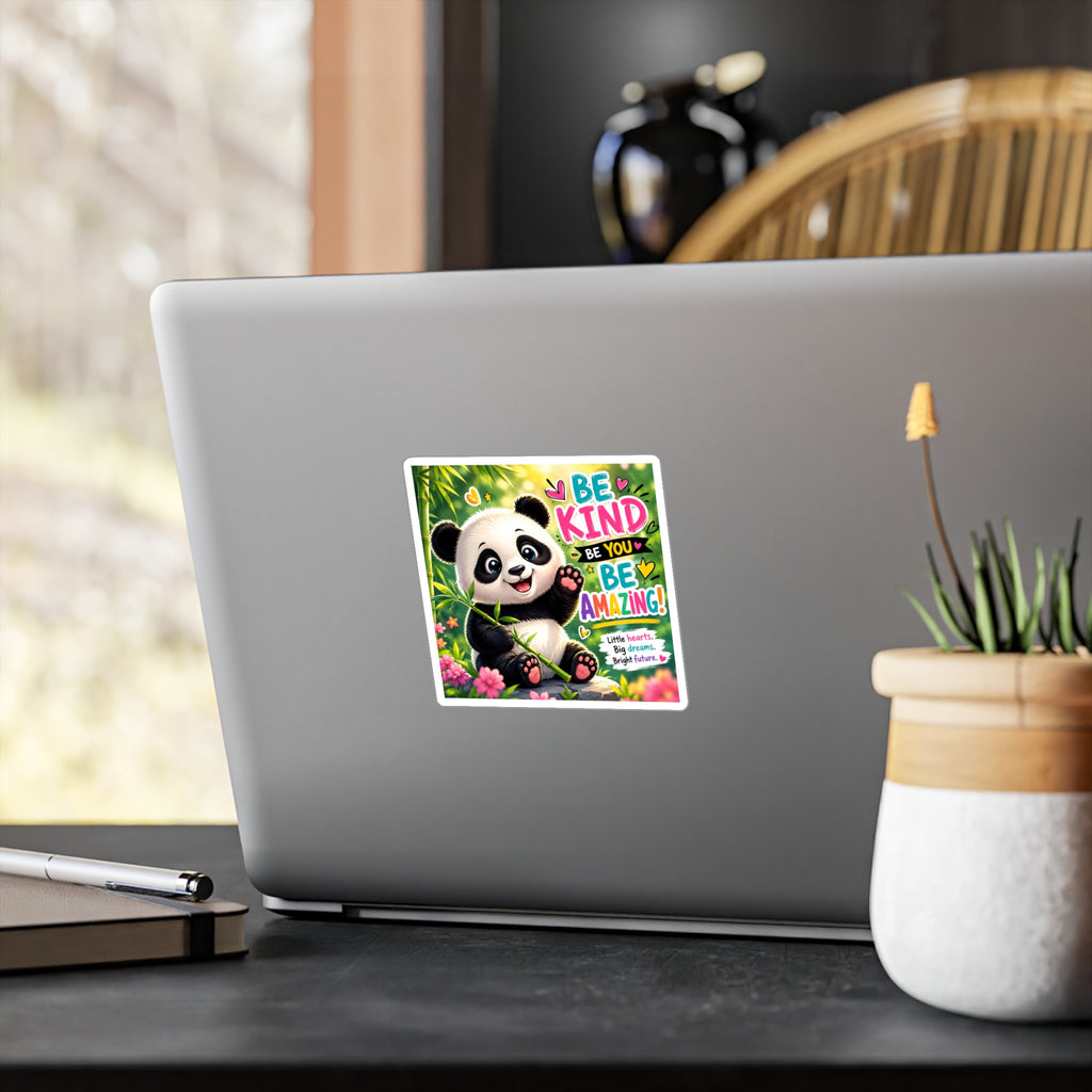 Be Kind Panda Vinyl Sticker — Inspirational Kiss-Cut Decal