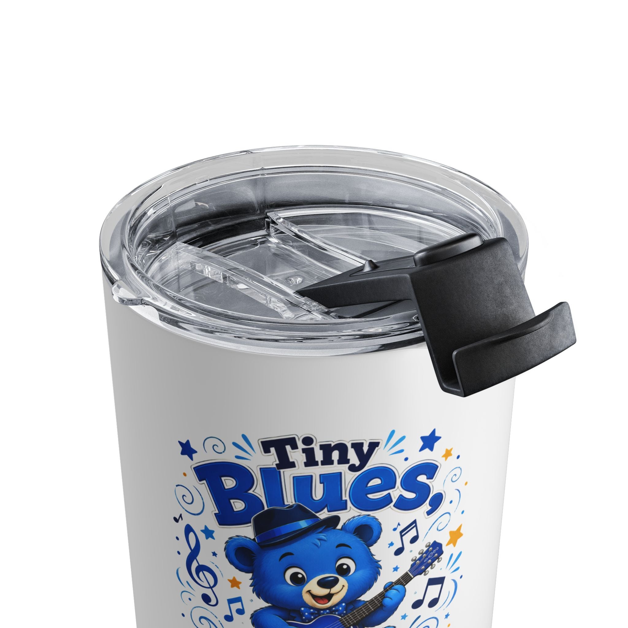 Tiny Blues, Big Dreams 10oz Tumbler — Cute Blue Bear Music Travel Cup