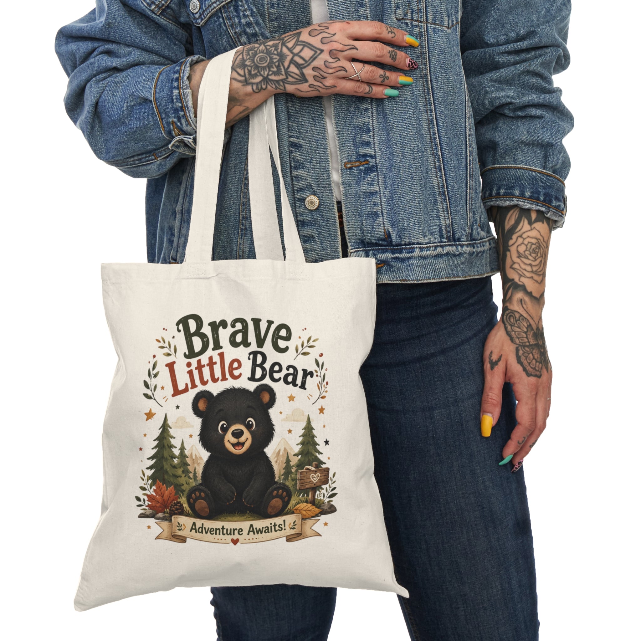 Brave Little Bear Tote Bag — Cute Kids Adventure Canvas Grocery Bag