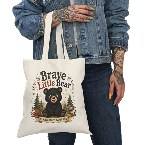 Brave Little Bear Tote Bag — Cute Kids Adventure Canvas Grocery Bag