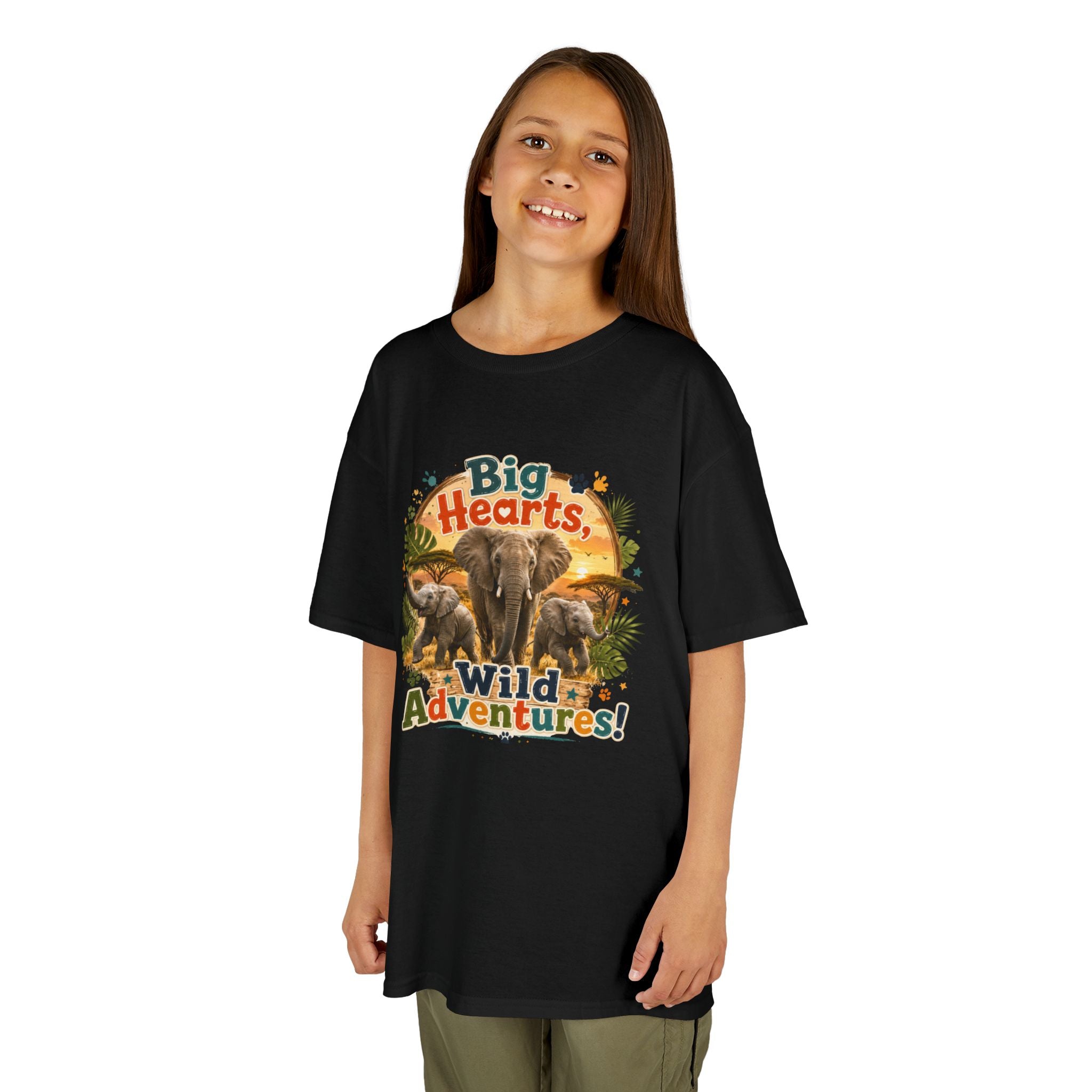 Kids T-Shirt — “Big Hearts, Wild Adventures!” Elephant Safari Shirt for Kids, Cute Animal Adventure Tee