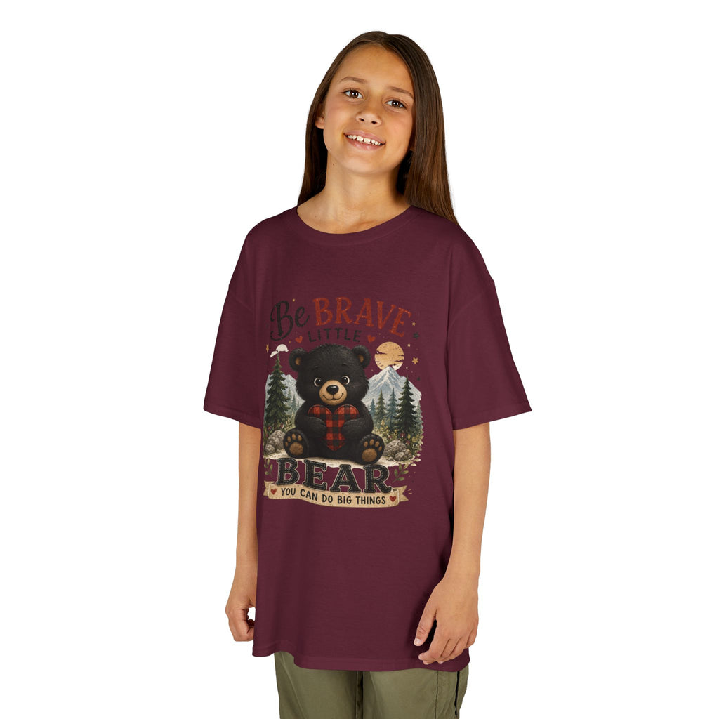 Kids T‑Shirt — "Be Brave Little Bear" Cute Woodland Bear Tee for Children, Inspirational Adventure Gift