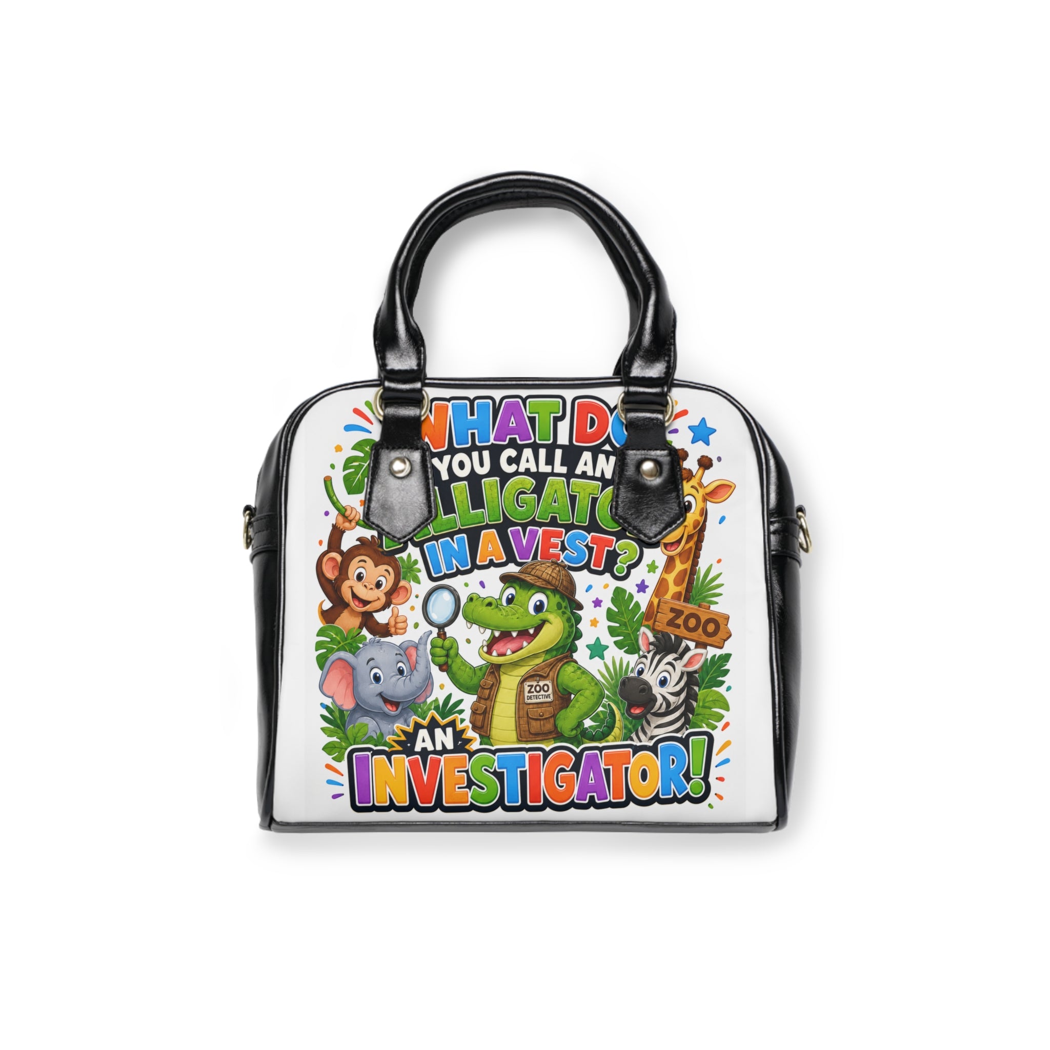 Shoulder Handbag — Cute Alligator Investigator Kids Zoo Purse (What Do You Call An Alligator In A Vest? An Investigator!)