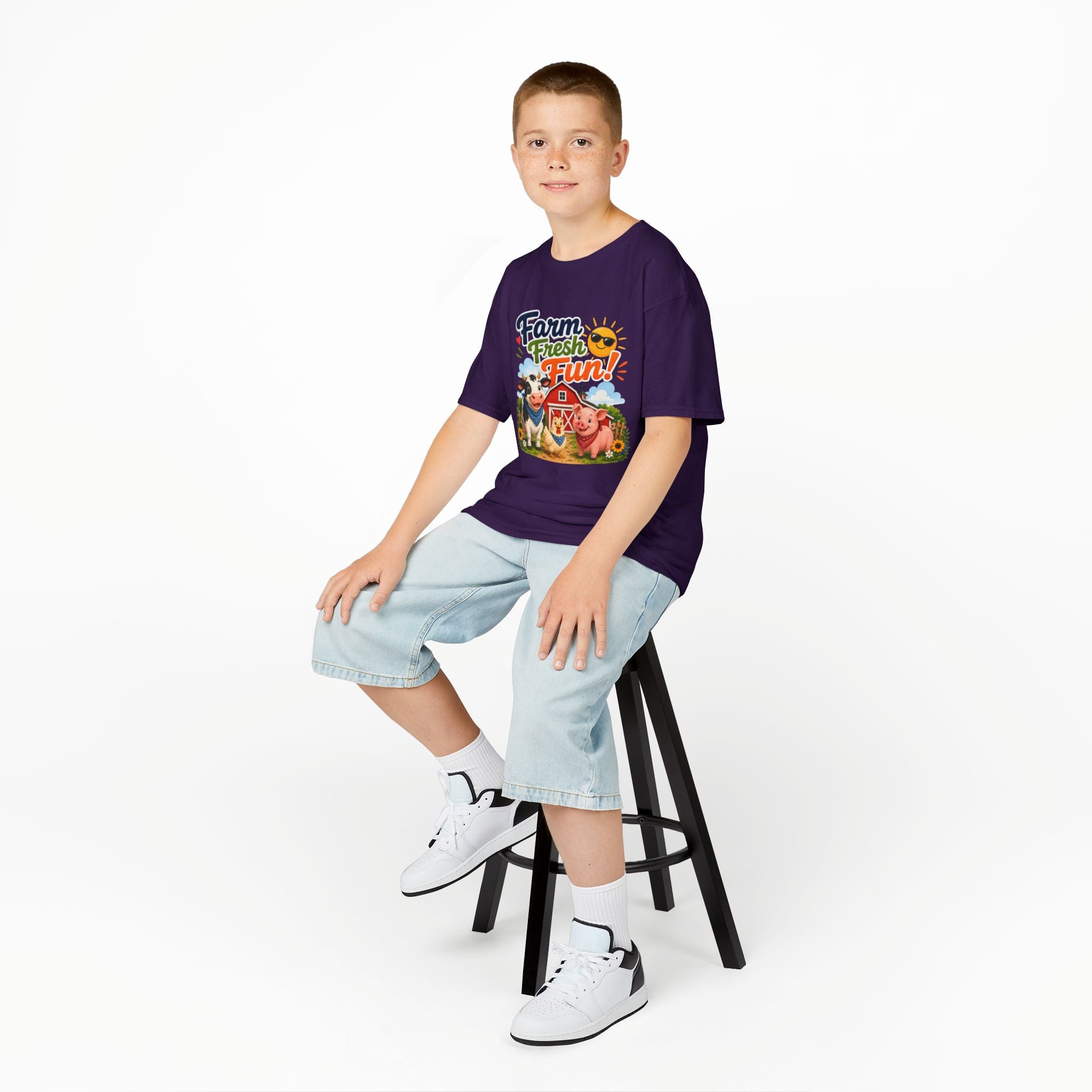 Kids Farm T-Shirt — "Farm Fresh Fun!" Cute Cow & Pig Toddler Tee