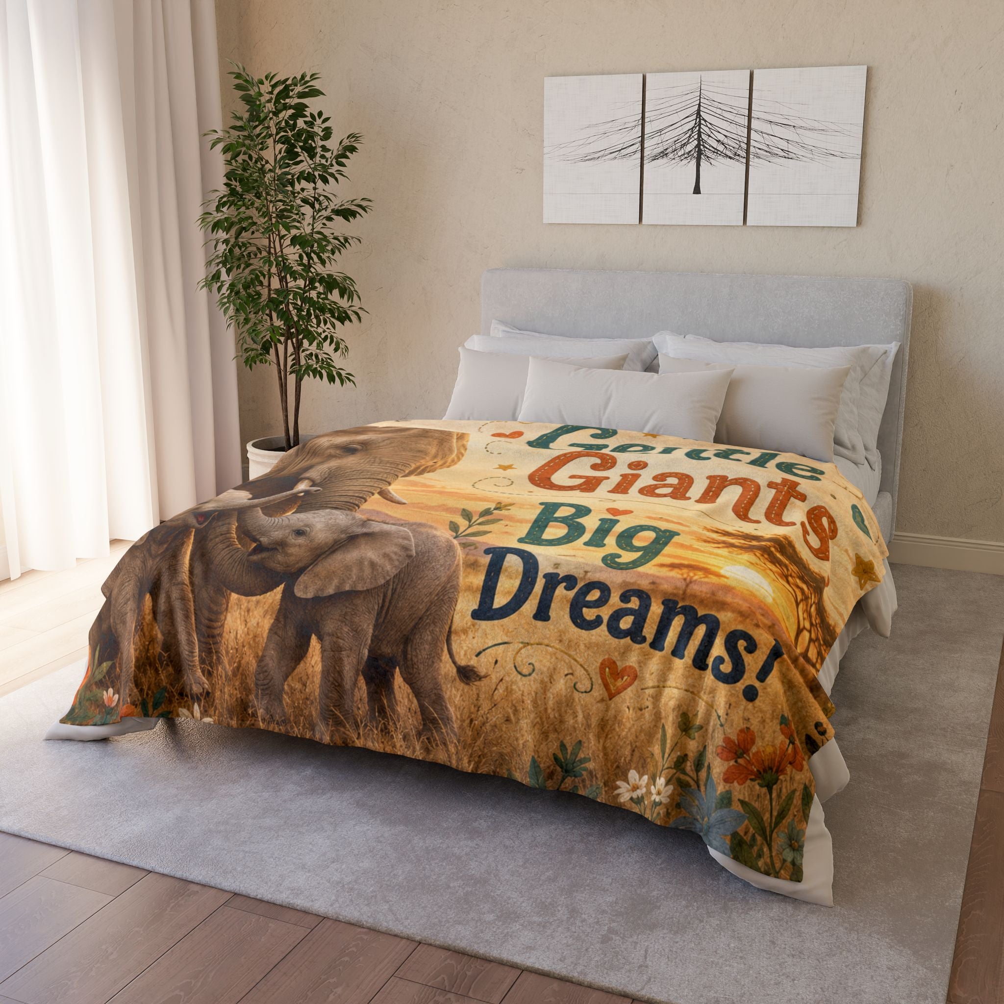 Elephant Family Blanket — "Gentle Giants, Big Dreams!" Soft Polyester Throw