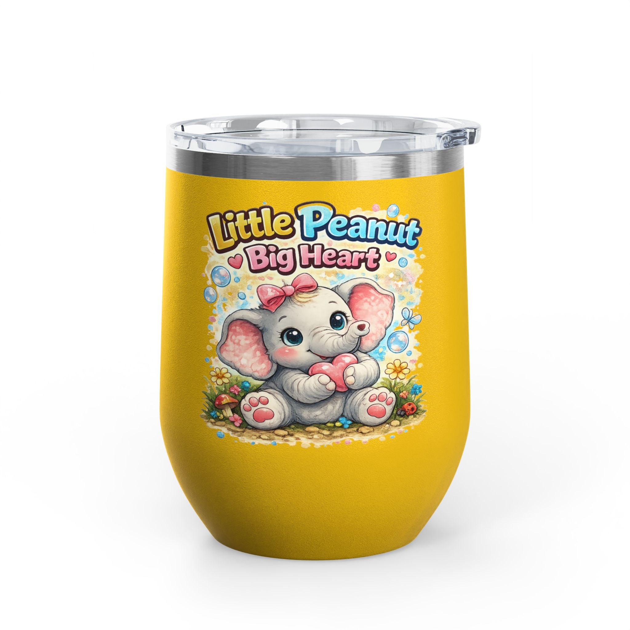 12oz Tumbler — 'Little Peanut Big Heart' Cute Baby Elephant Insulated Cup