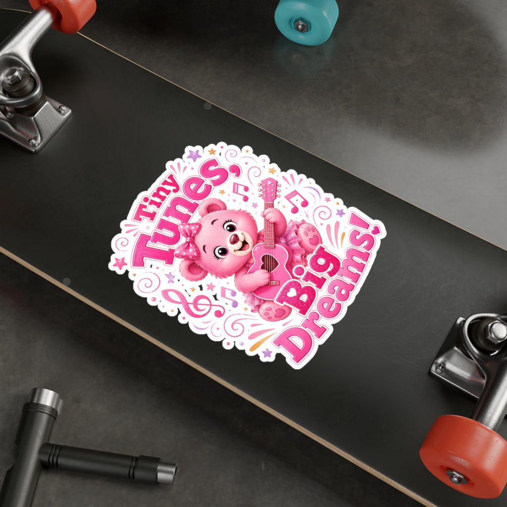 Kiss-Cut Vinyl Decal — Pink Bear "Tiny Tunes, Big Dreams" Sticker