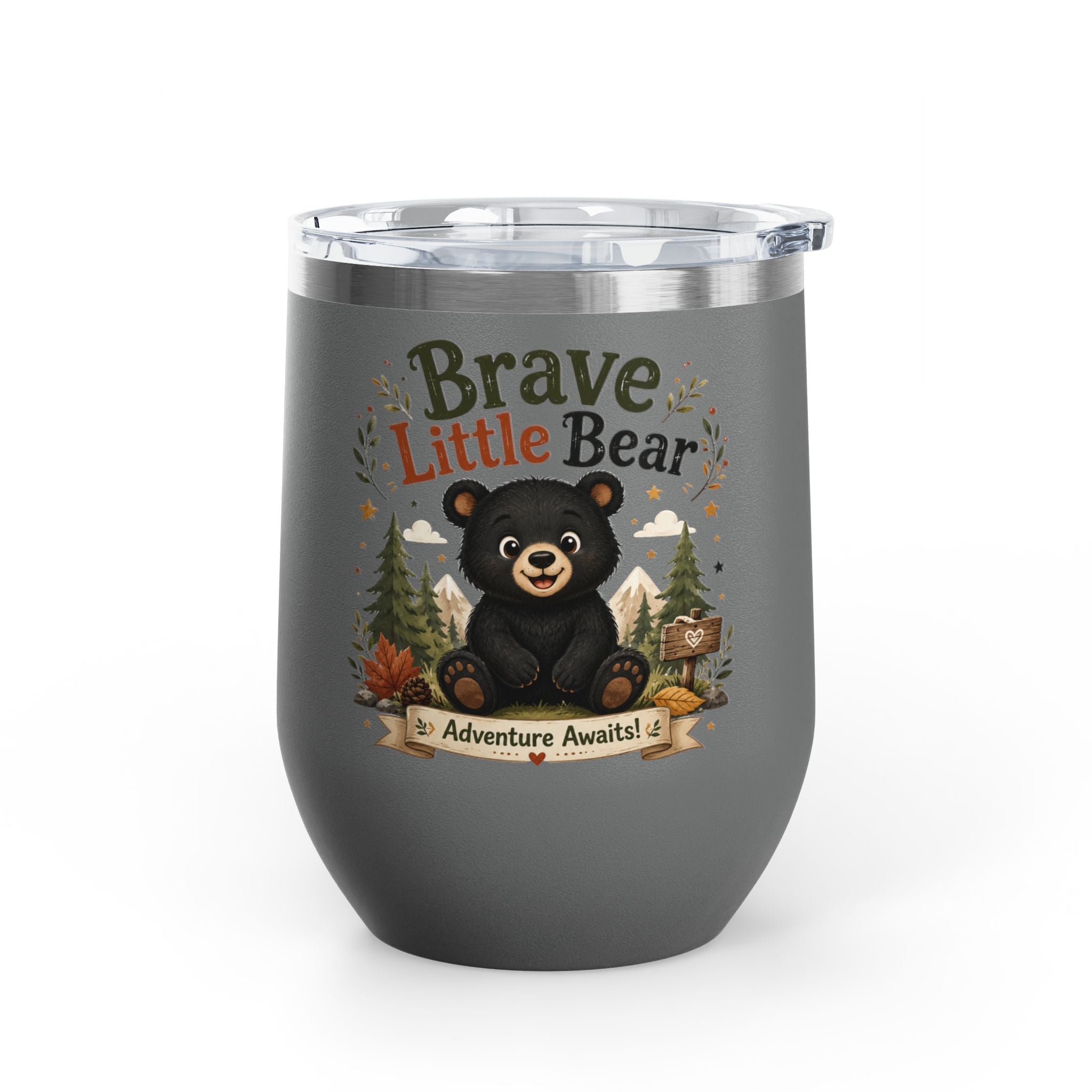 Brave Little Bear 12oz Tumbler — 'Adventure Awaits' Insulated Travel Cup