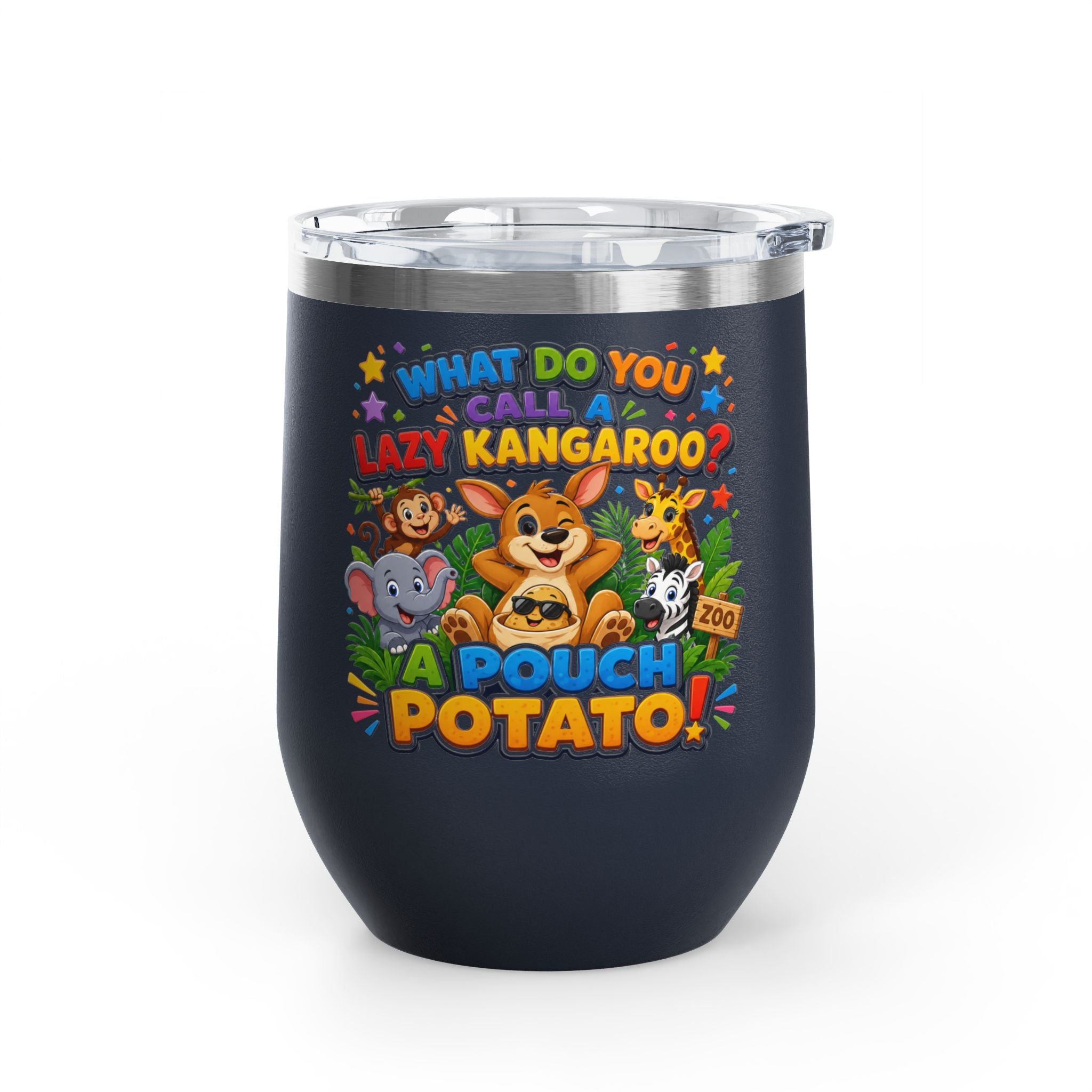 "What Do You Call a Lazy Kangaroo? A Pouch Potato!" Cute Animal Joke 12oz Insulated Tumbler
