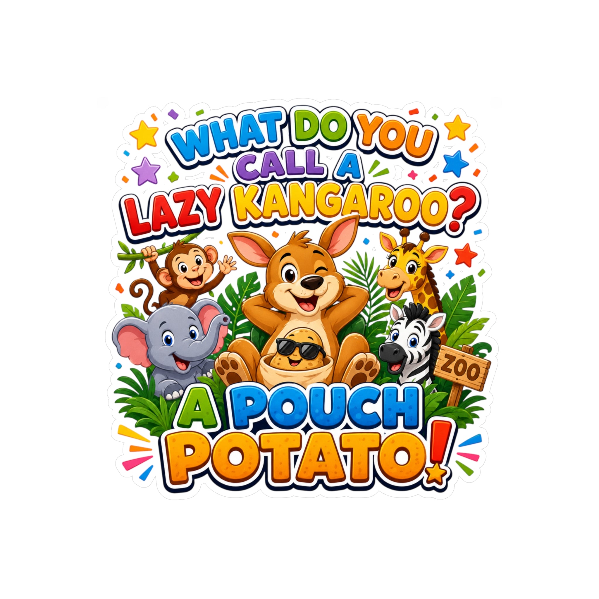 What Do You Call A Lazy Kangaroo? A Pouch Potato Sticker | Kiss-Cut Vinyl Decal