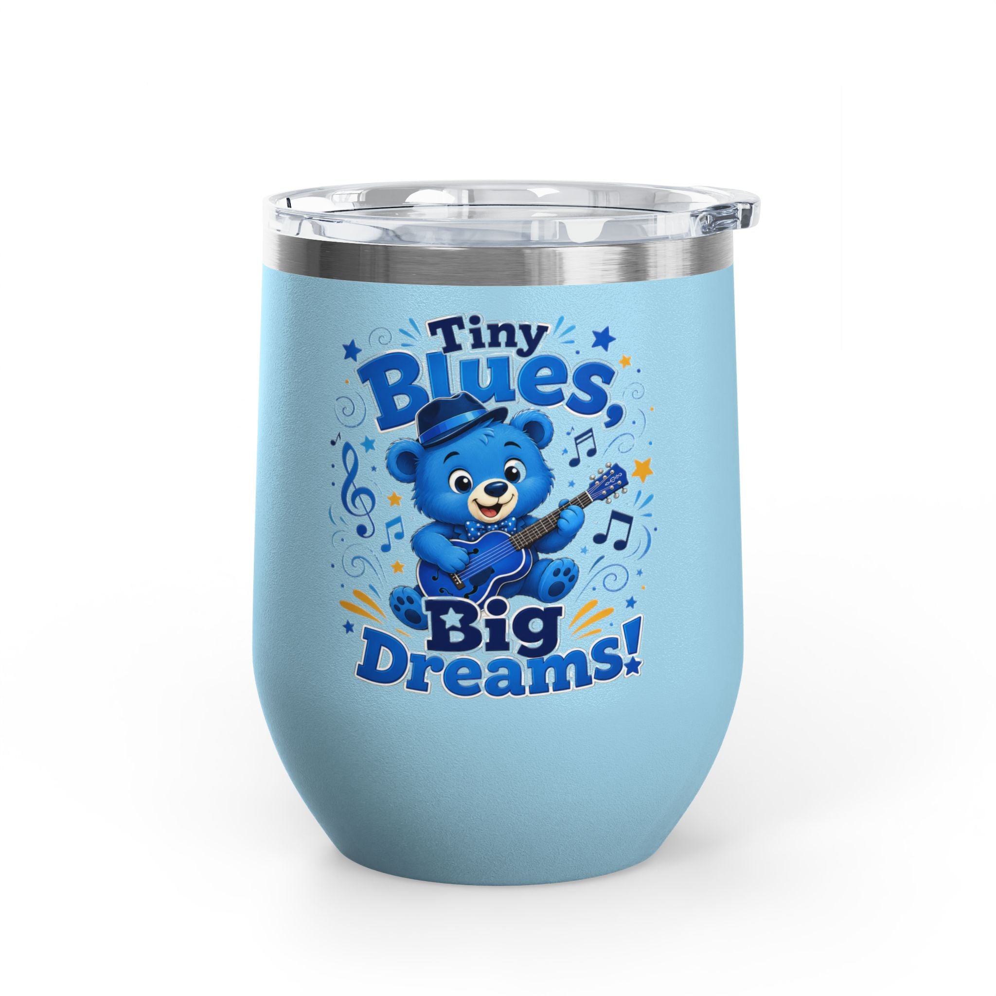 12oz Tumbler — "Tiny Blues Big Dreams" Cute Blue Bear Music Design