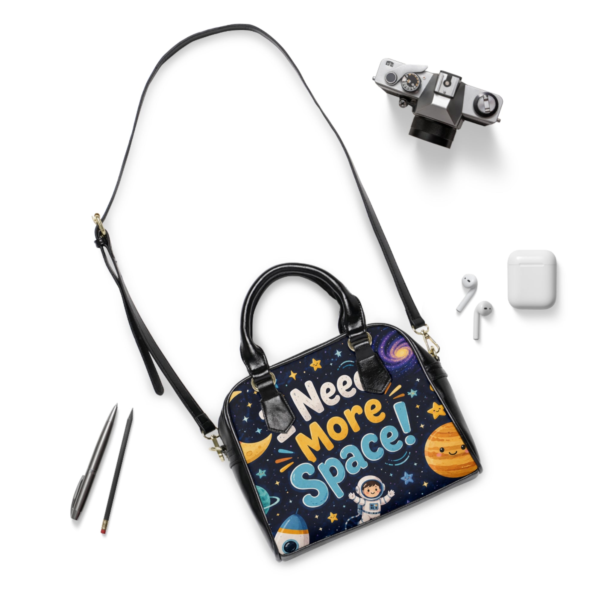Shoulder Handbag - "Need More Space!" Cute Space-Themed Satchel for Kids & Space Lovers