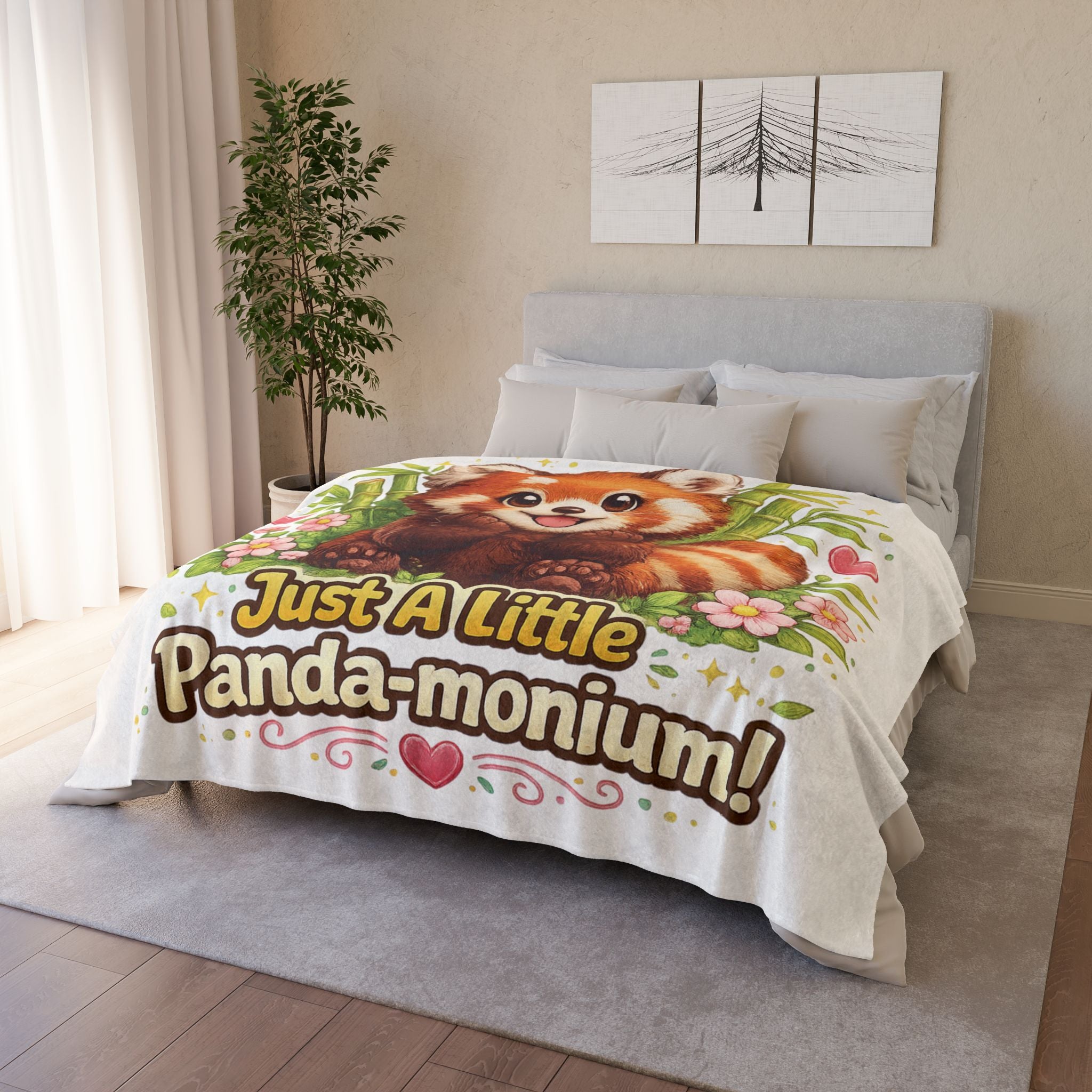 Red Panda Illustration Just A Little Panda-monium Blanket | Cute Animal Throw