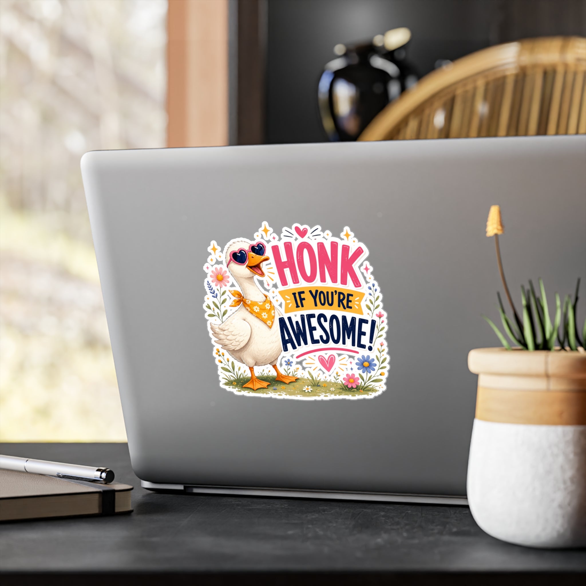 Sticker — "Honk If You’re Awesome" Cute Goose Vinyl Decal