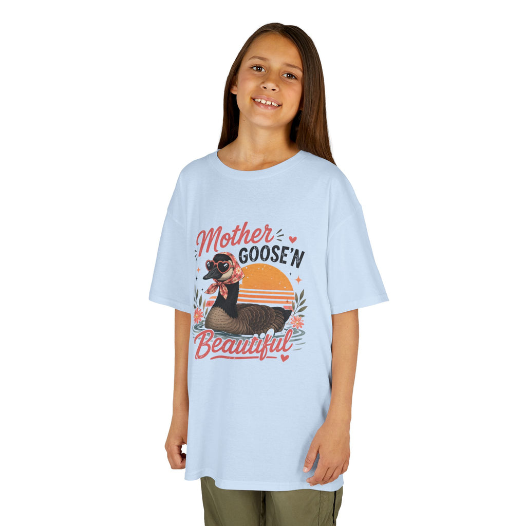 Kids Tee — "Mother Goose'n Beautiful" Cute Vintage Goose Graphic