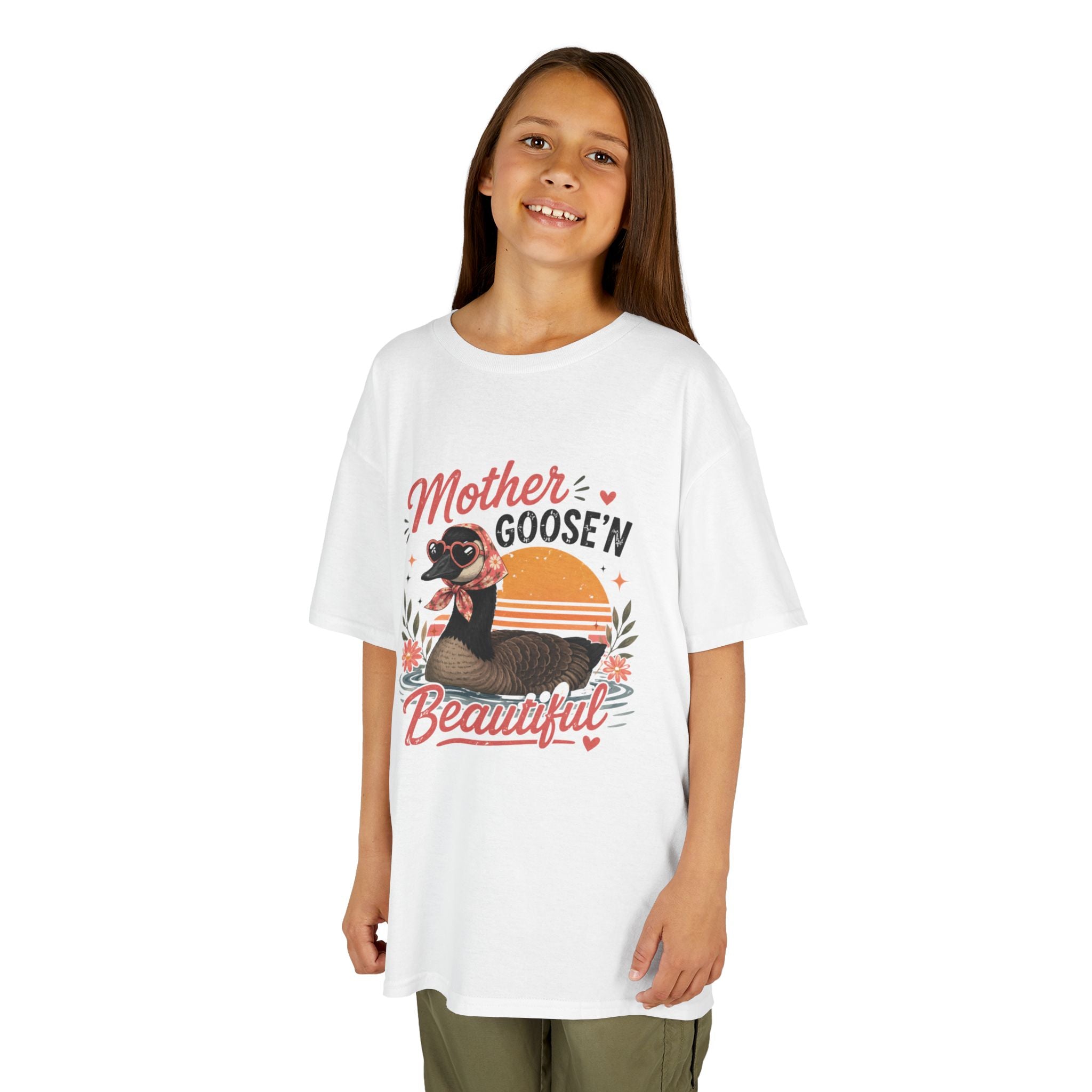 Kids Tee — "Mother Goose'n Beautiful" Cute Vintage Goose Graphic