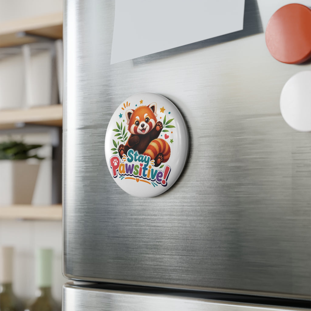 Stay Pawsitive Red Panda Magnet | Button Magnet Round