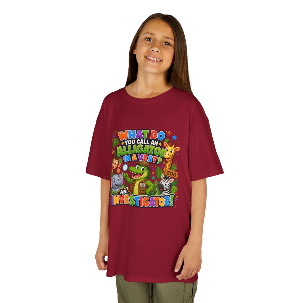 What Do You Call An Alligator? Investigator Kids T-Shirt | Cute Jungle Animals Puzzle