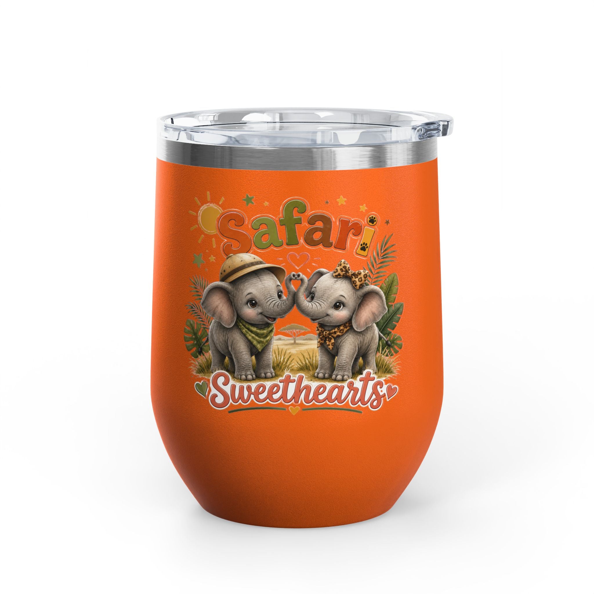 Safari Sweethearts Tumbler – 12oz Insulated Cute Elephant Couples Design