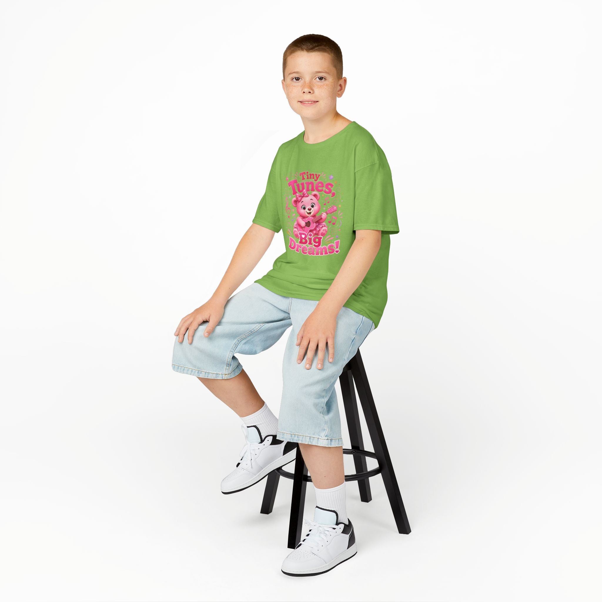 Kids T-Shirt — "Tiny Tunes, Big Dreams" Cute Pink Bear Music Tee