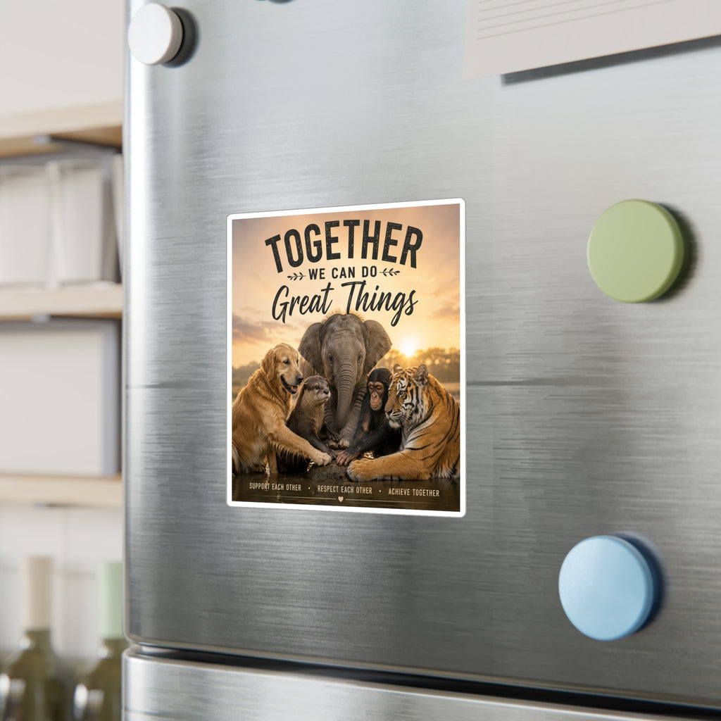 Kiss-Cut Vinyl Decal — "Together We Can Do Great Things" Animal Unity Sticker