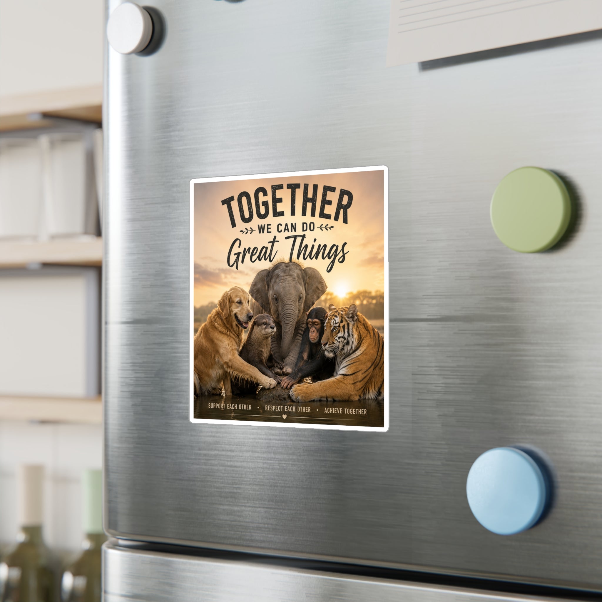 Kiss-Cut Vinyl Decal — "Together We Can Do Great Things" Animal Unity Sticker