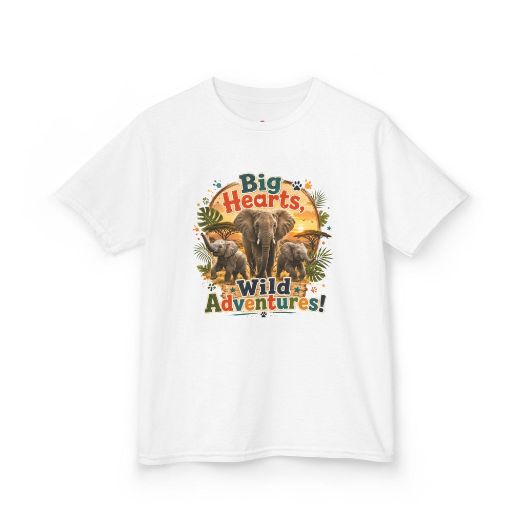 Kids T-Shirt — “Big Hearts, Wild Adventures!” Elephant Safari Shirt for Kids, Cute Animal Adventure Tee