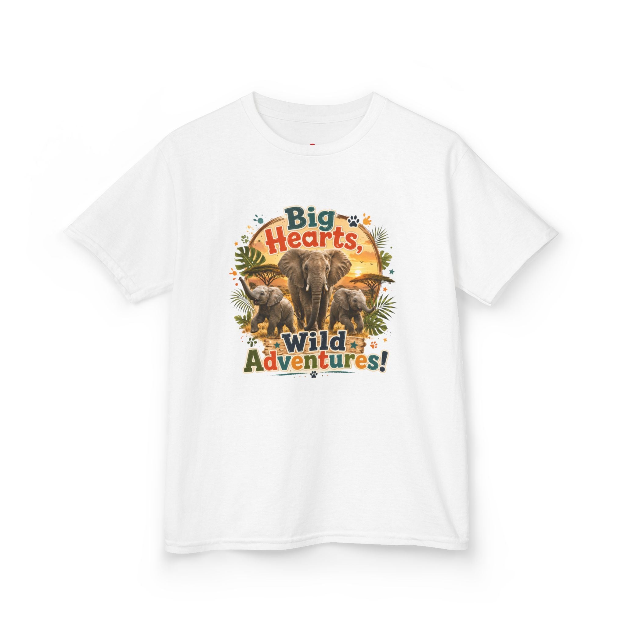 Kids T-Shirt — “Big Hearts, Wild Adventures!” Elephant Safari Shirt for Kids, Cute Animal Adventure Tee