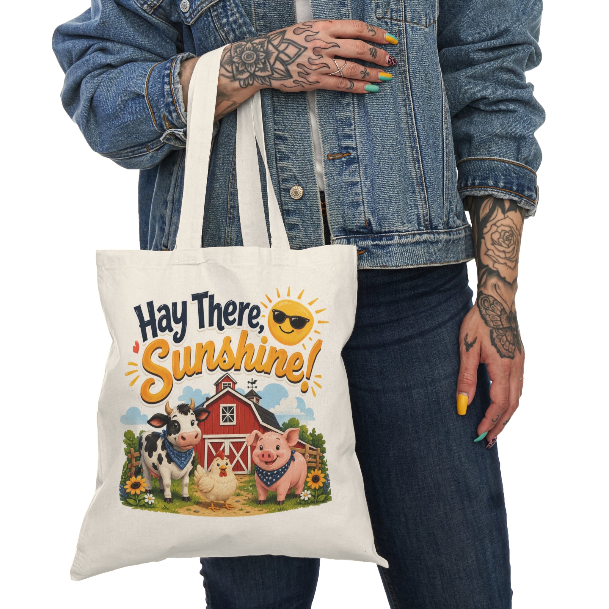 Hay There Sunshine! Farm Animals Natural Cotton Tote Bag