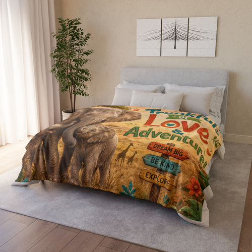 Elephant Family Blanket — "Trunkfuls of Love & Adventure" Plush Throw