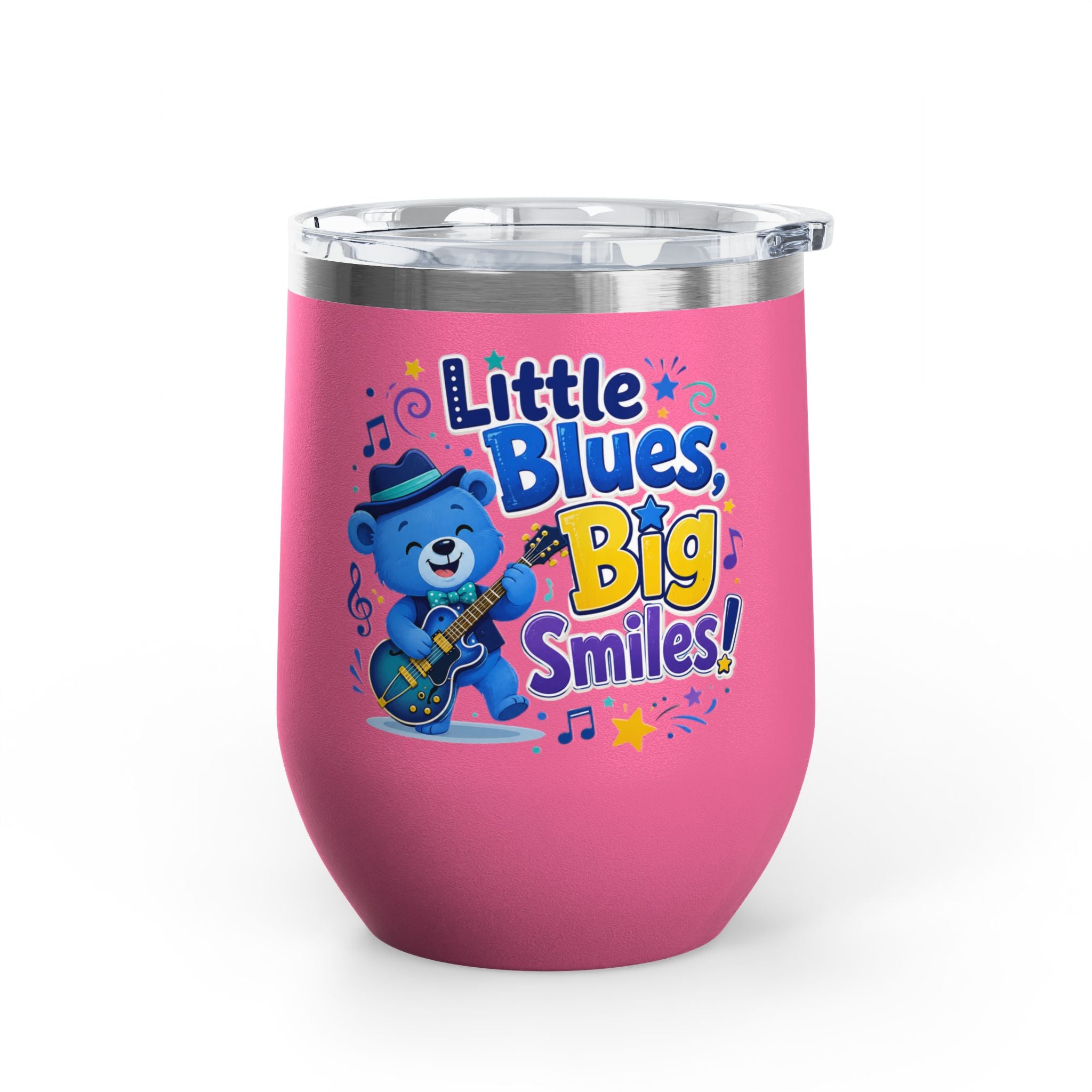 "Little Blues, Big Smiles" Cute Blue Bear Music 12oz Insulated
