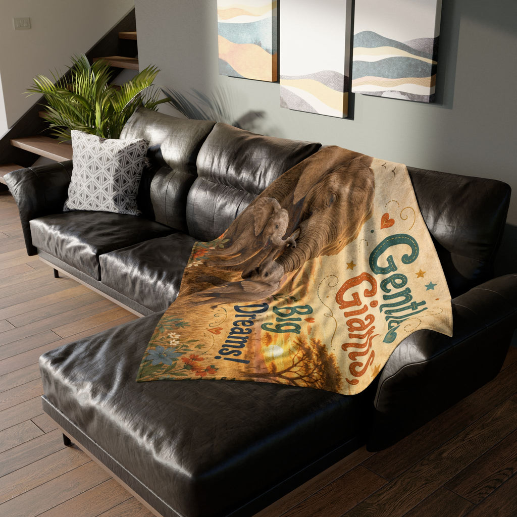 Elephant Family Blanket — "Gentle Giants, Big Dreams!" Soft Polyester Throw