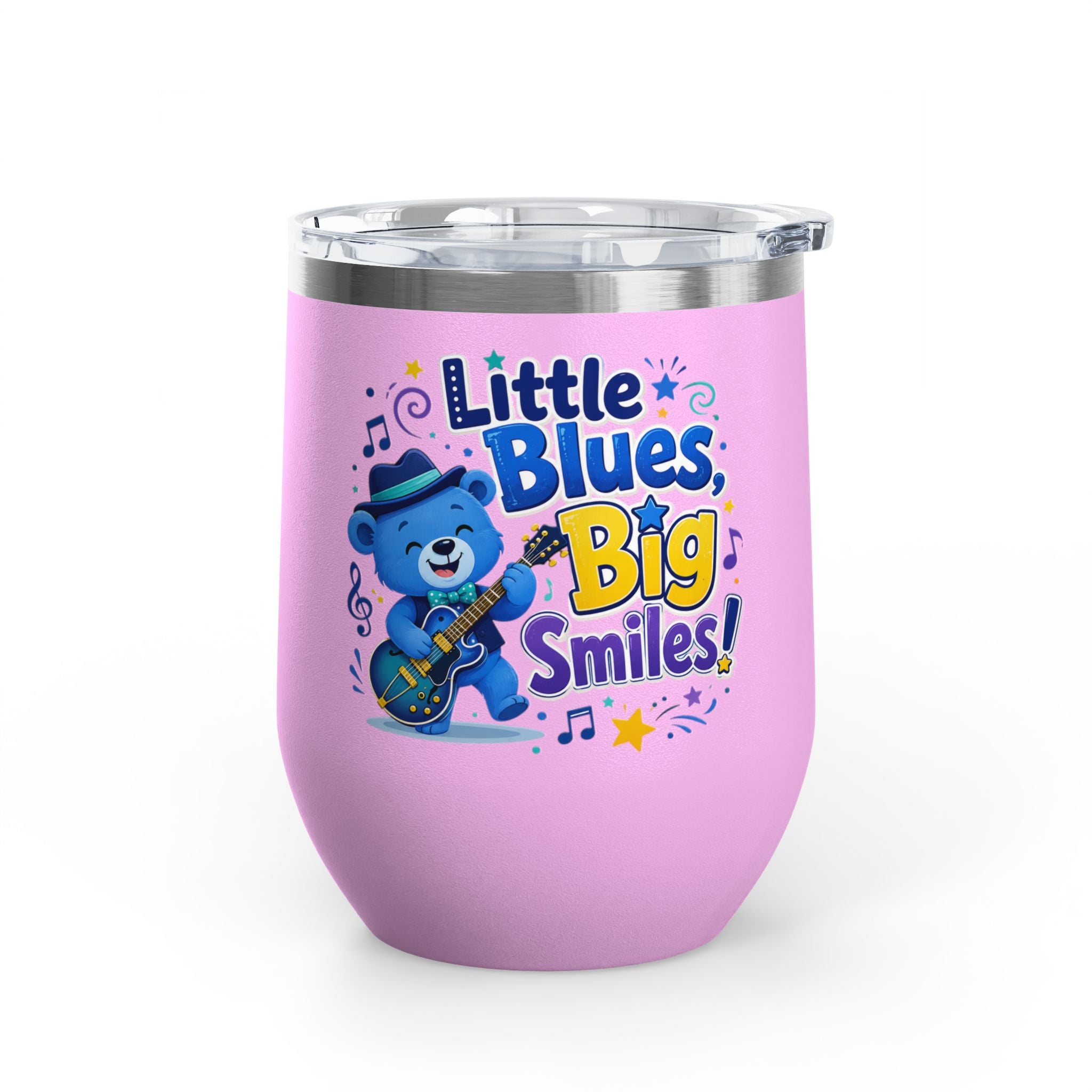 "Little Blues, Big Smiles" Cute Blue Bear Music 12oz Insulated