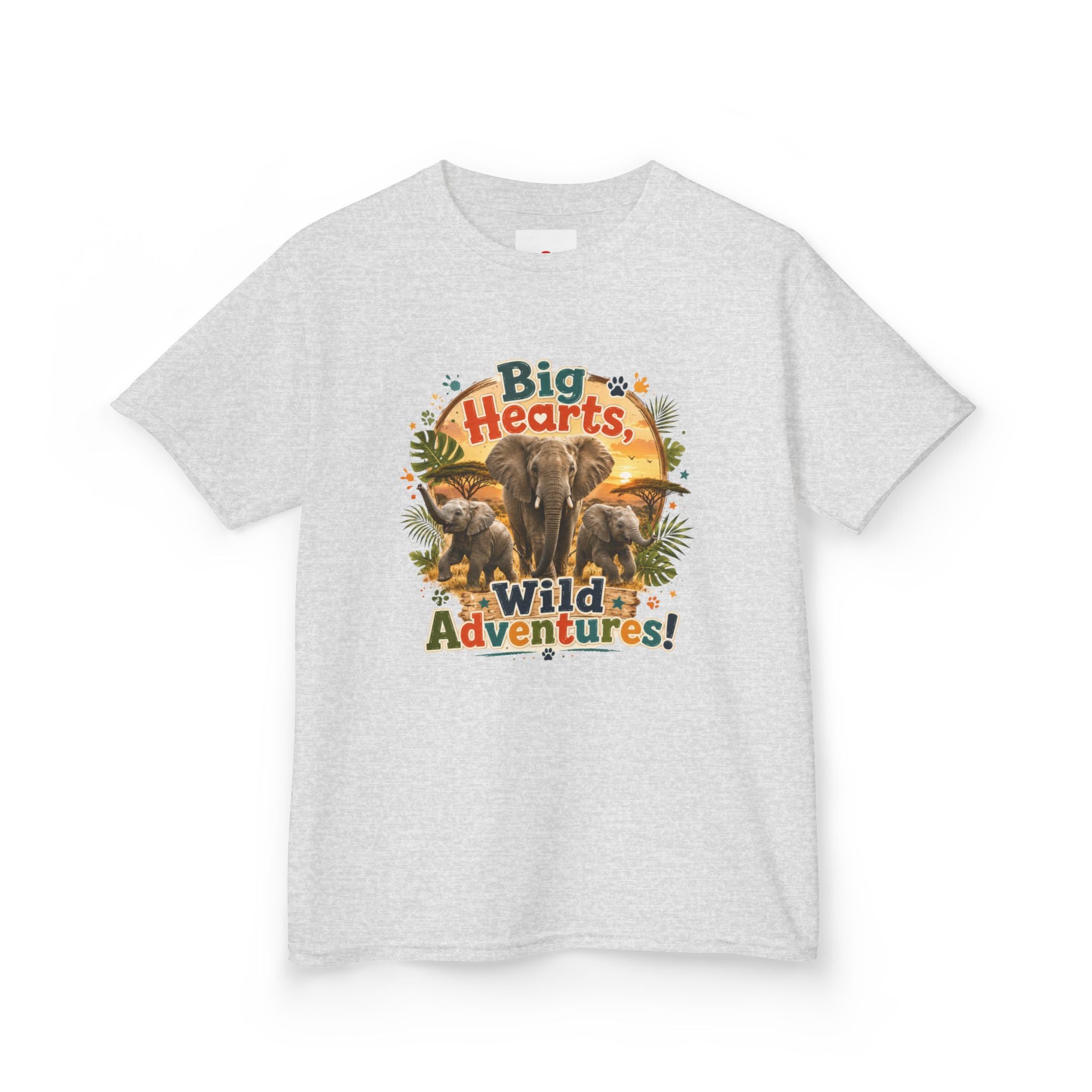 Kids T-Shirt — “Big Hearts, Wild Adventures!” Elephant Safari Shirt for Kids, Cute Animal Adventure Tee