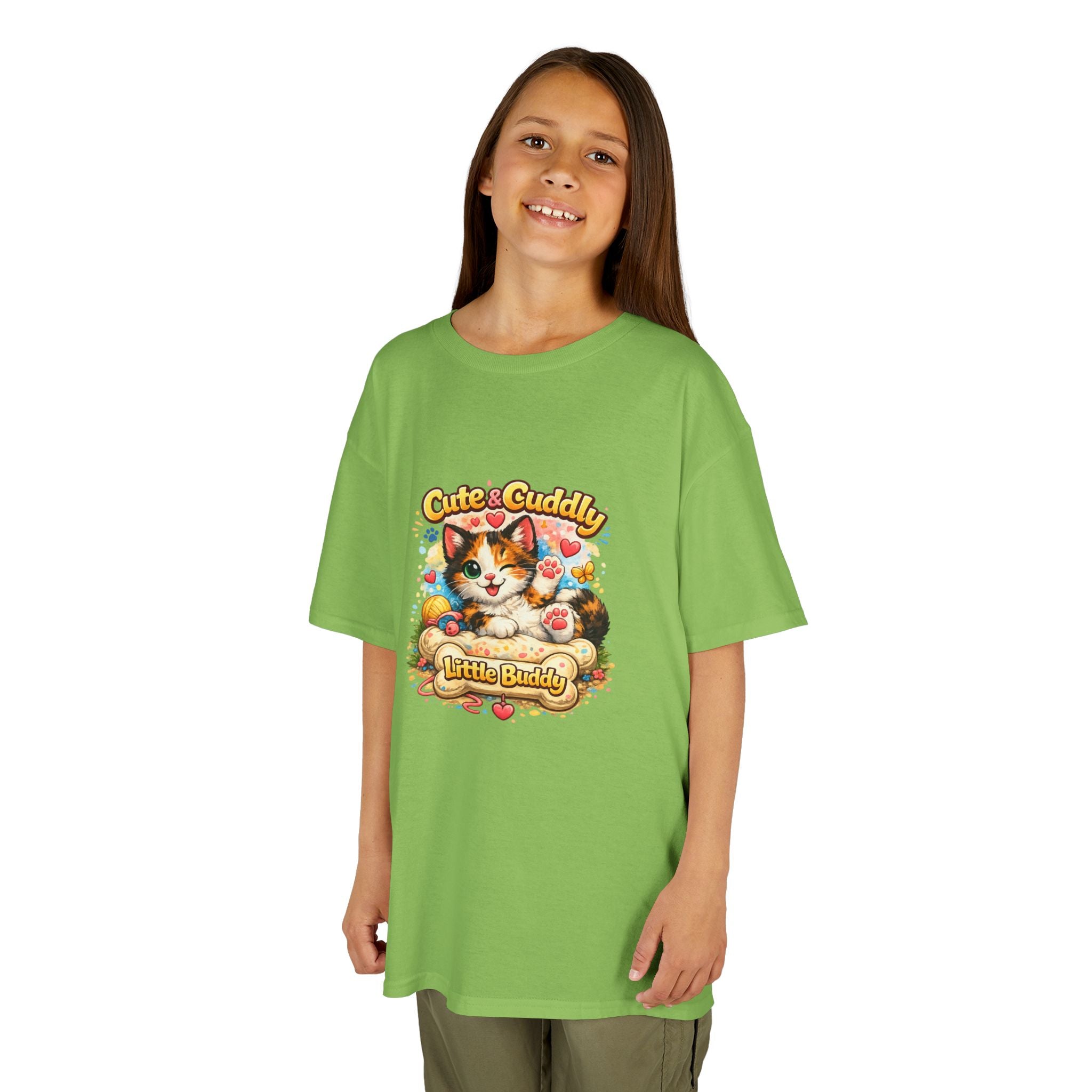 Kids T-Shirt — "Cute & Cuddly Little Buddy" Cat Graphic Tee