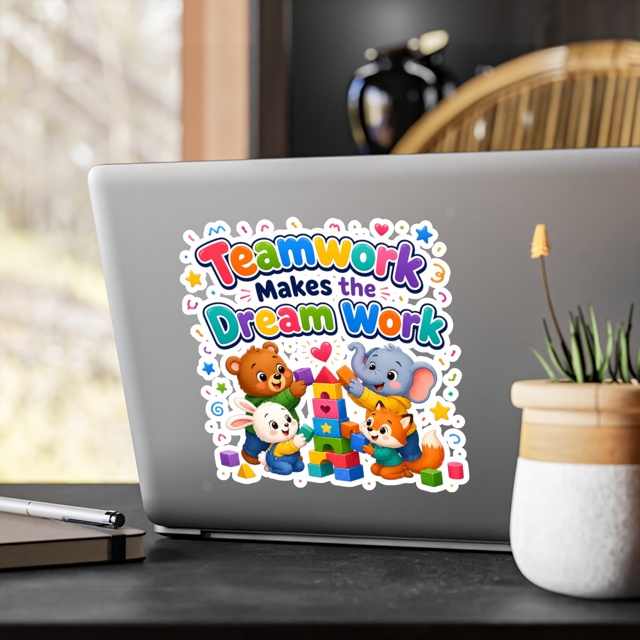 Teamwork Makes the Dream Work Sticker - Cute Kids Animal Vinyl Decal