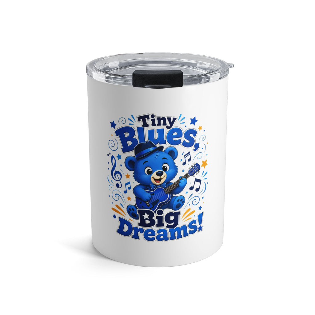 Tiny Blues, Big Dreams 10oz Tumbler — Cute Blue Bear Music Travel Cup