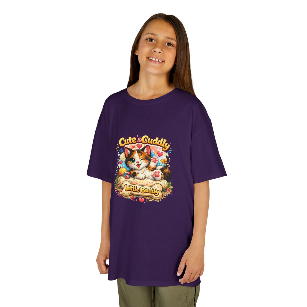 Kids T-Shirt — "Cute & Cuddly Little Buddy" Cat Graphic Tee