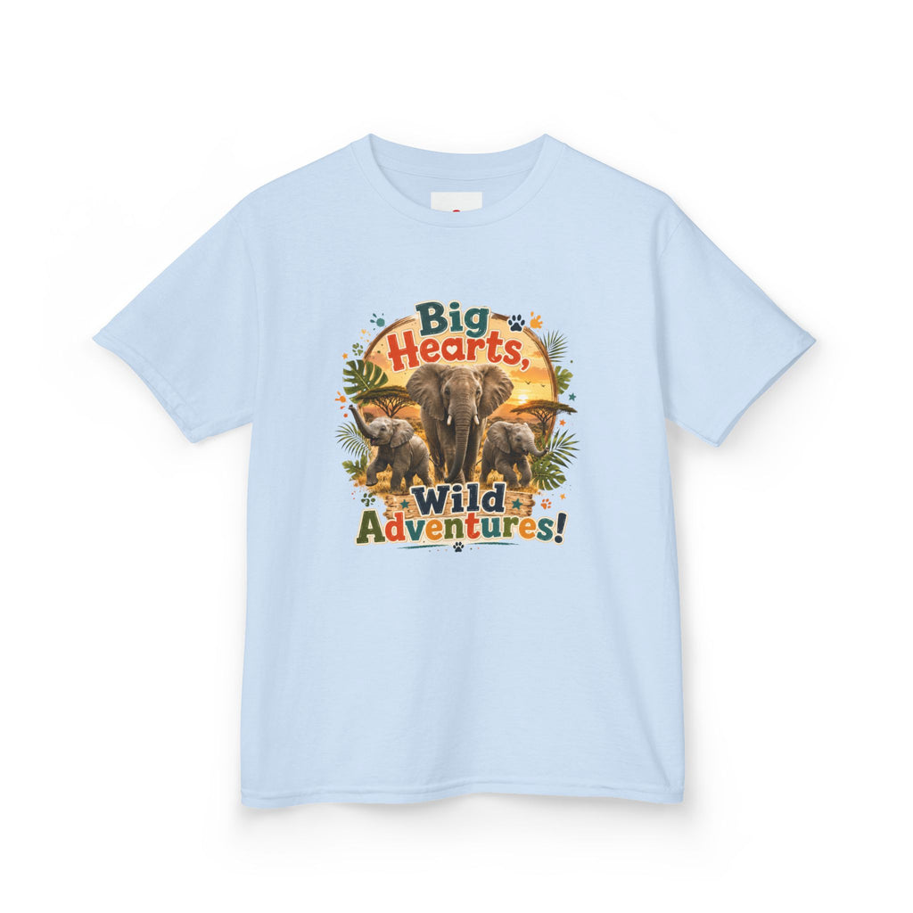 Kids T-Shirt — “Big Hearts, Wild Adventures!” Elephant Safari Shirt for Kids, Cute Animal Adventure Tee