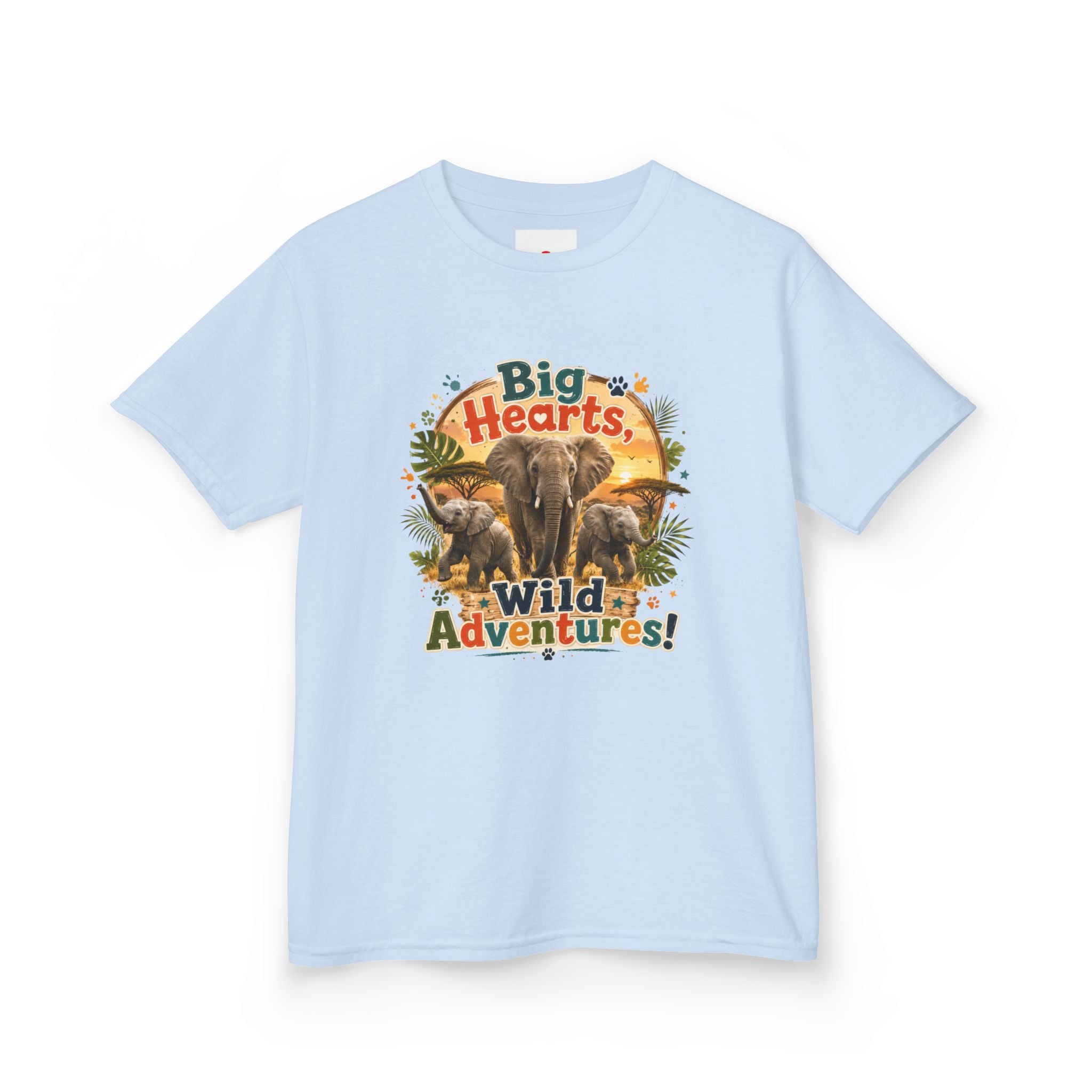 Kids T-Shirt — “Big Hearts, Wild Adventures!” Elephant Safari Shirt for Kids, Cute Animal Adventure Tee