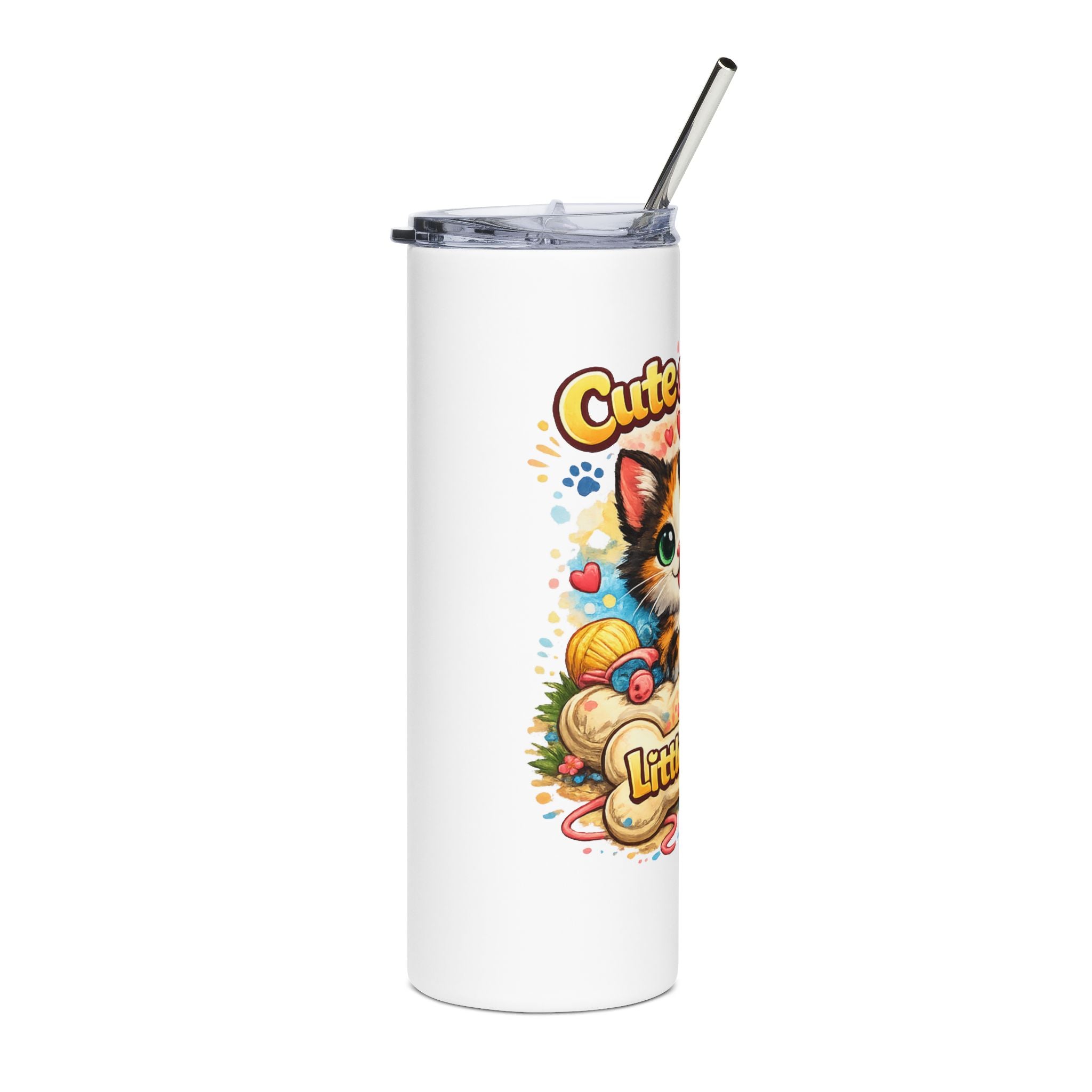 Cute & Cuddly Cat Tumbler – 'Little Buddy' 20oz Stainless Steel Travel Cup