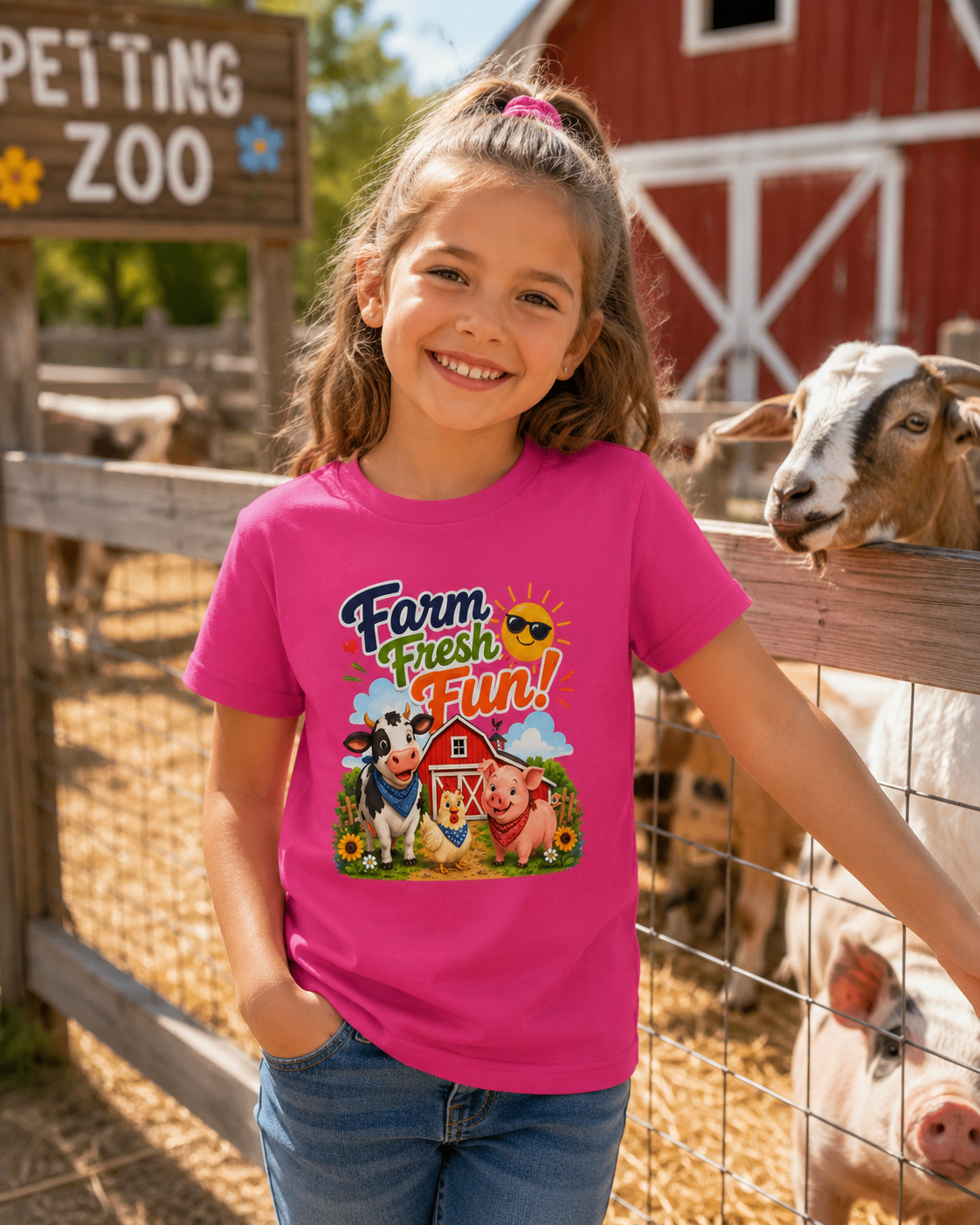 Kids Farm T-Shirt — "Farm Fresh Fun!" Cute Cow & Pig Toddler Tee