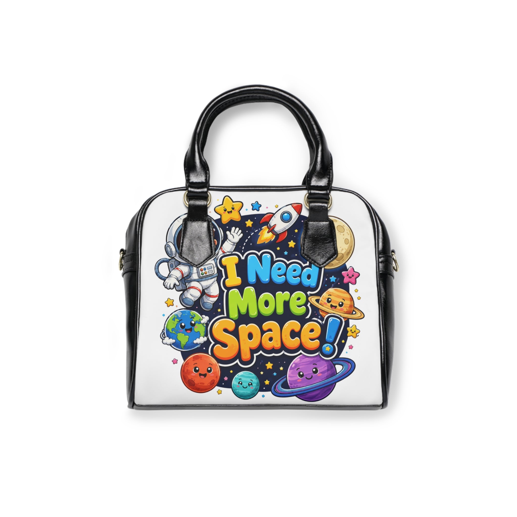 Space Cartoon Shoulder Handbag — "I Need More Space!" Cute Astronaut Planet Tote