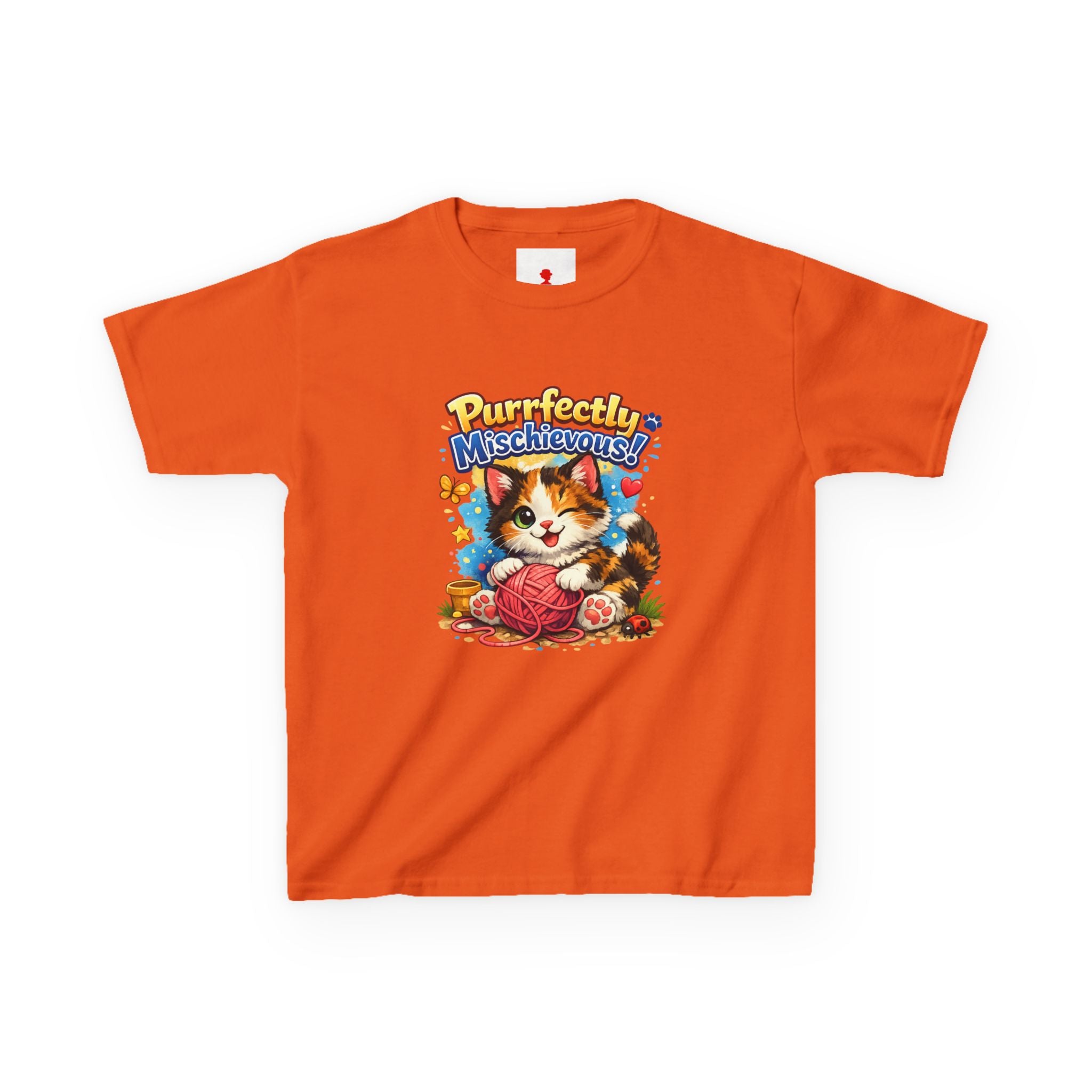 Kids T-Shirt — "Purrfectly Mischievous" Cute Kitten Playing with Yarn
