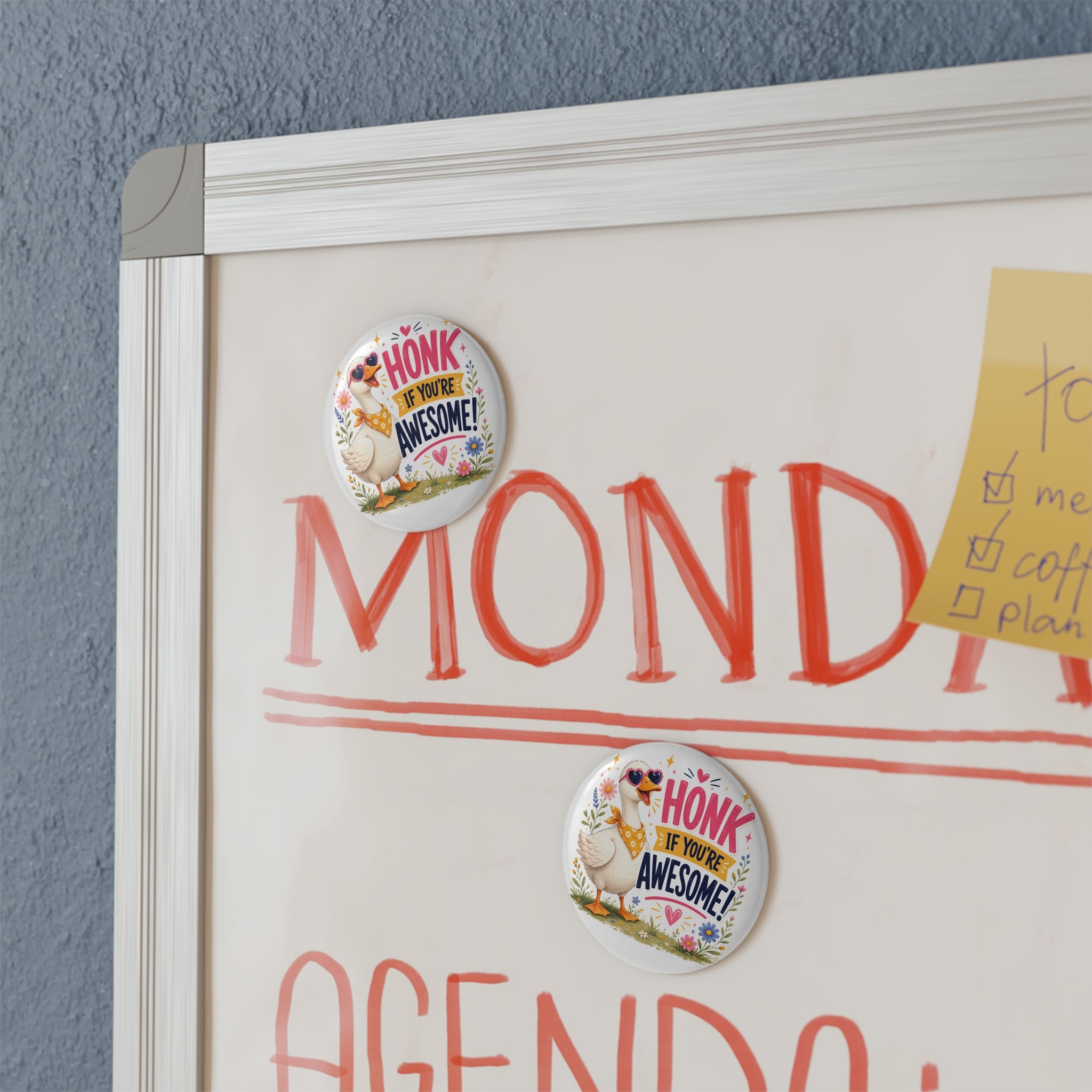 Honk If You’re Awesome Round Button Magnet — Cute Goose Floral Design