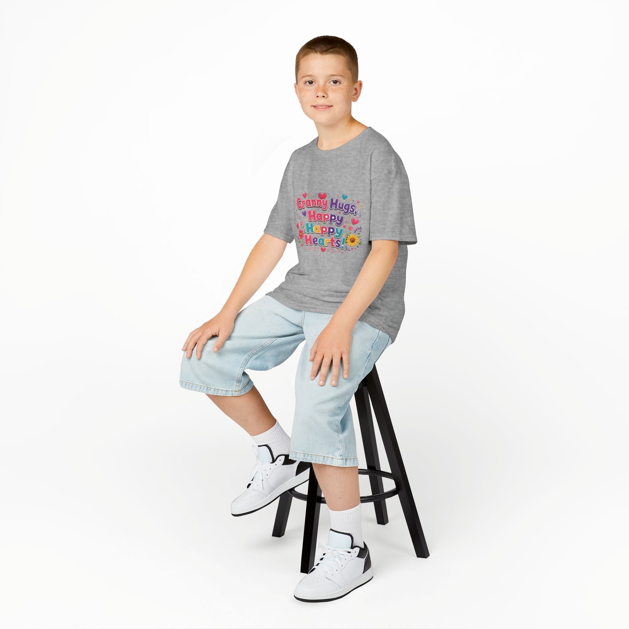 Granny Hugs Happy Hearts Kids Tee | Colorful Floral Kids Shirt