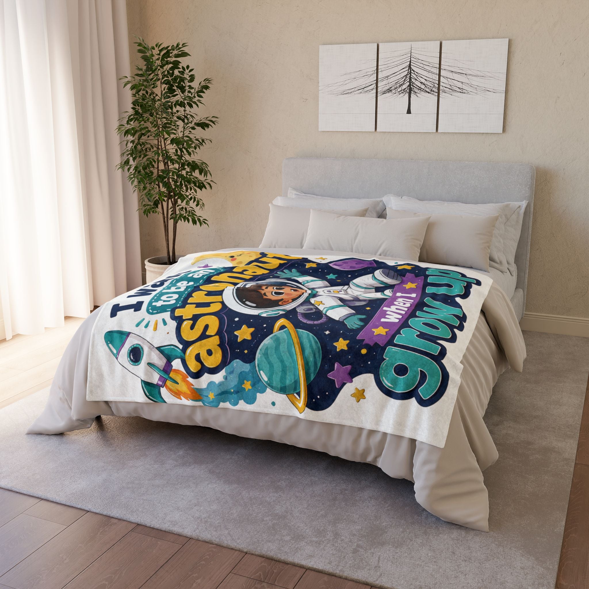 Astronaut Kids Blanket — "I Want to Be an Astronaut When I Grow Up" Plush Space Throw