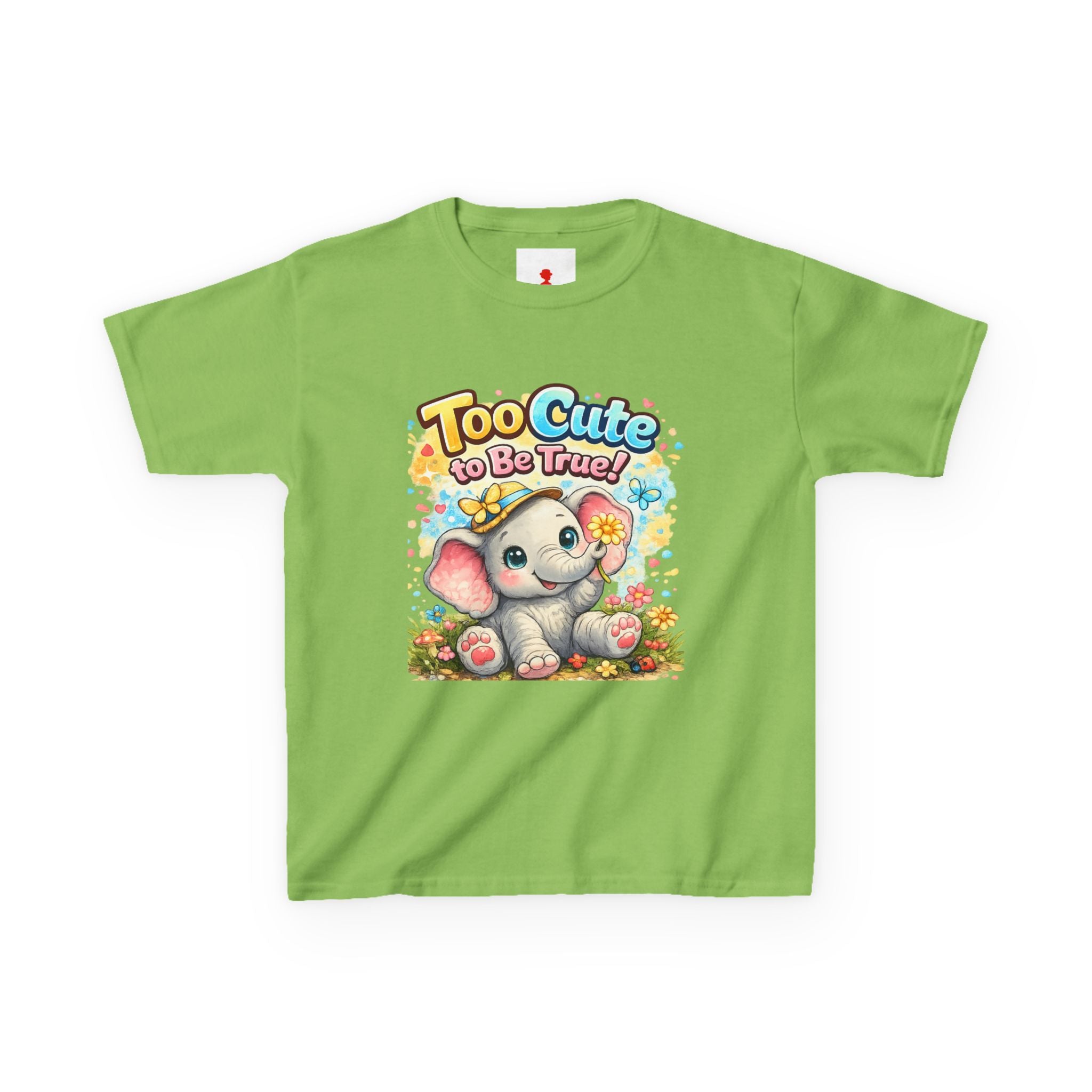 Kids Tee — "Too Cute to Be True" Elephant Graphic