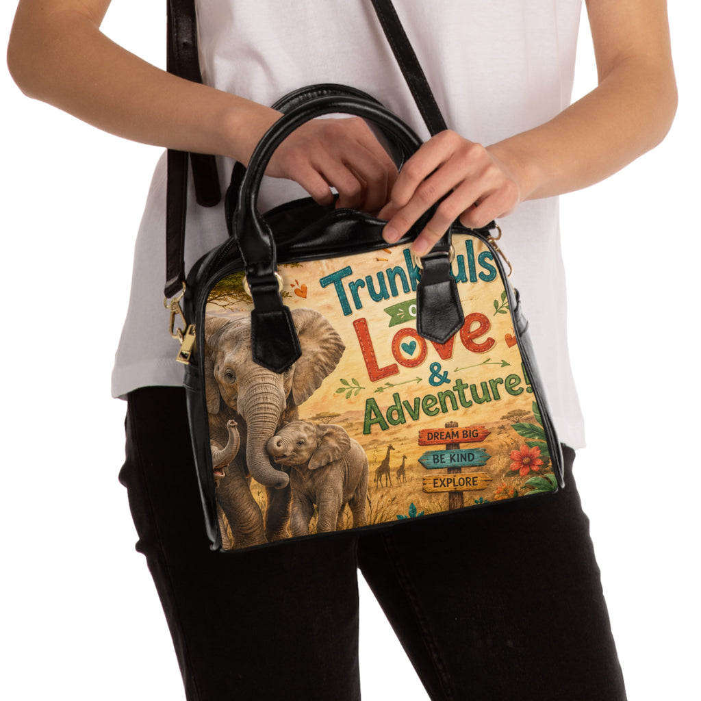 Shoulder Handbag: Trunktfuls of Love & Adventure Elephant Print Bag — Cute Safari Travel Purse